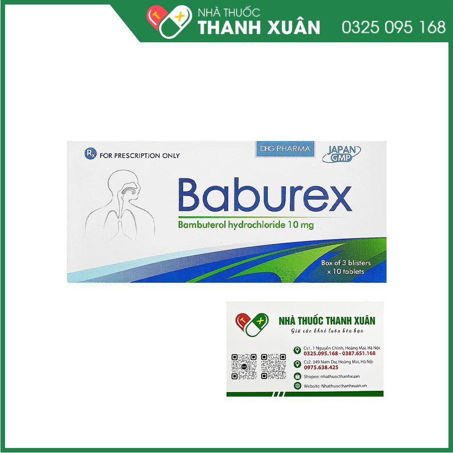 Baburex 10mg thuốc điều trị hen phế quản, viêm phế quản mạn tính